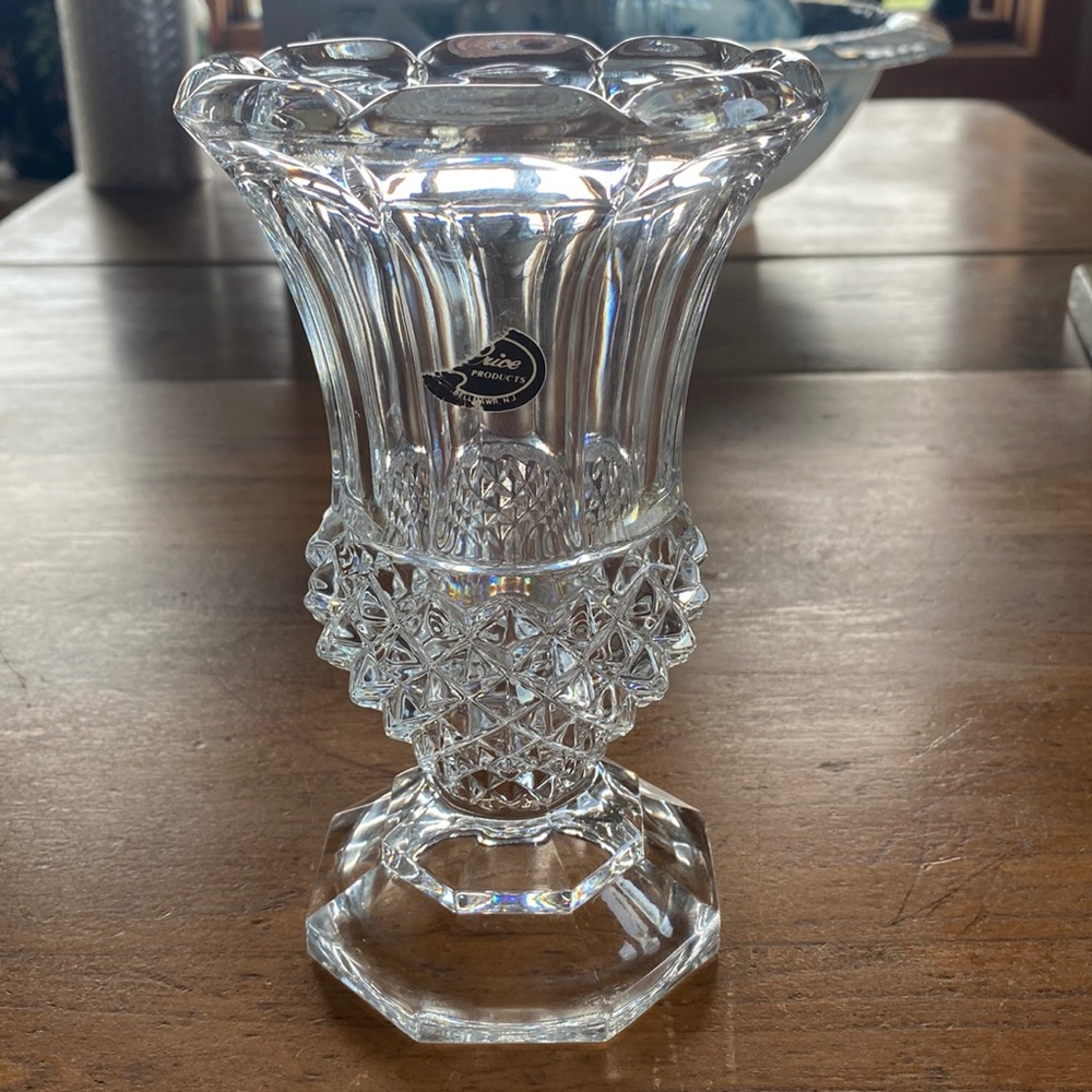 Vintage Price Products Bellmawr, New Jersey clear pressed glass decorative vase